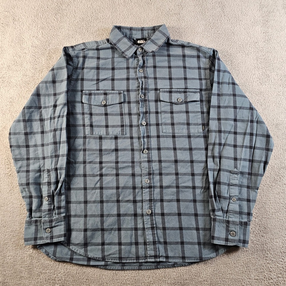 Nike 6.0 Mens Large Blue Grey Plaid Flannel Long‎ Sleeve Button Down Shirt